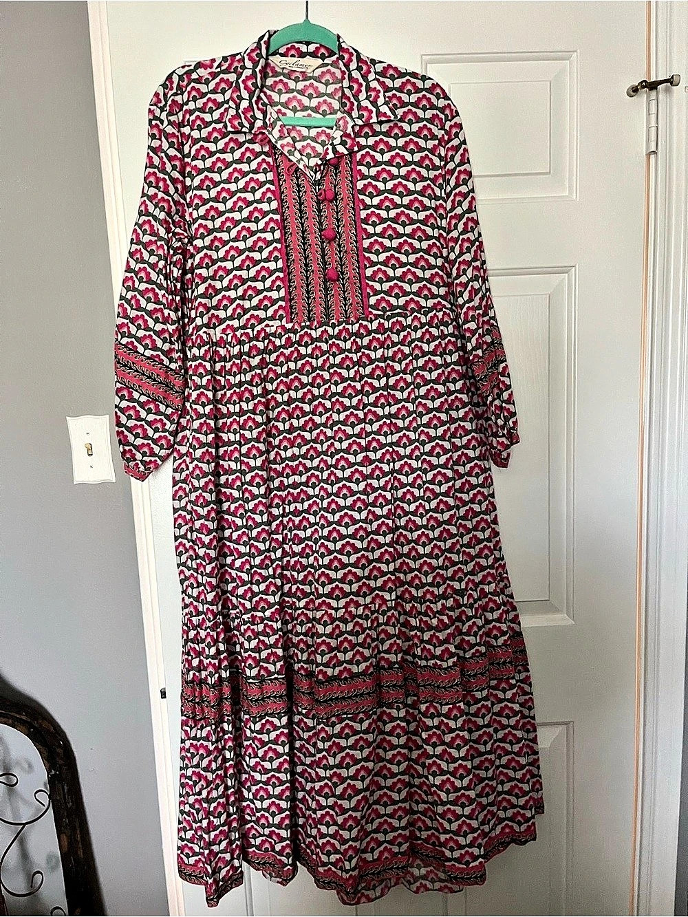 Cyclamen Geometric Midi Dress in Pink & Black